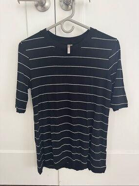 Banana Republic Black Crewneck Tee with White Stripes (3/4th sleeve)
